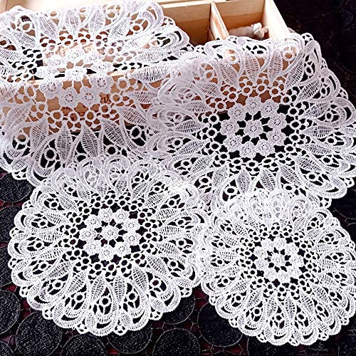 Anevous 6 Stück Runde Bestickte Tischset, Dekorative Tischmatte, Spitzendeckchen Placemat Spitze Tischmatte, Spitzendeckchen Tischdecke für Hochzeiten Geburtstagsfeier Vasen, Tischdecken,Weiß F 15cm