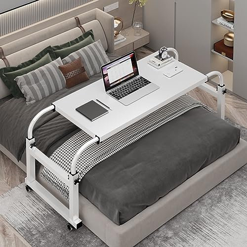 Estación de Trabajo de pie Ajustable - Carrito para computadora portátil con Ruedas para el hogar, el Hospital y la Sala de Estar - Escritorio sobre la Cama con Ajuste de Altura y Longitud -