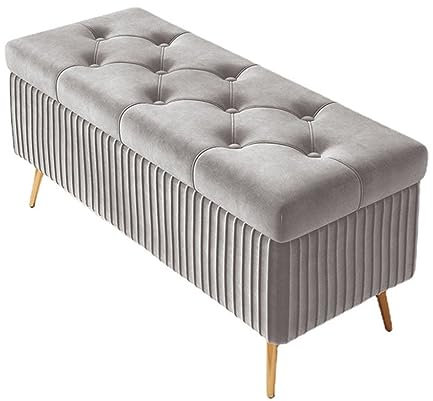Fußhocker mit Samtpolsterung und Staufach, moderne Stahlbeine im Mid-Century-Stil, weicher, kompakter gepolsterter Hocker, Holzrahmen, Hocker für das Beistellbett, dekoratives Möbelstück (Stil 8, 120