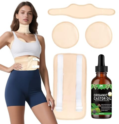 ARMINACO Rizinusöl-Set [castor-oil-4pack] für Frauen & Anfänger – 4 Wiederverwendb. Pack. + 60ml Bio-Öl & Guide | Leber/Bauch/Nacken/Brust | Auslaufsicher & Verstellbar (MagicSeal)