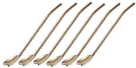 CIYODO 6 Pezzi Set Cannucce Riutilizzabili in Acciaio Inox Cucchiaio Ovale Cucchiai Da Bere Per Cocktail Accessori Bar