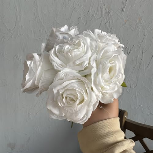 White Faux Flower Arrangement for Wedding, Home, and Backdrop Decor | Includes Austin Roses, Hydrangeas, Lilies, Tulips & More (1, Perfume Rose)