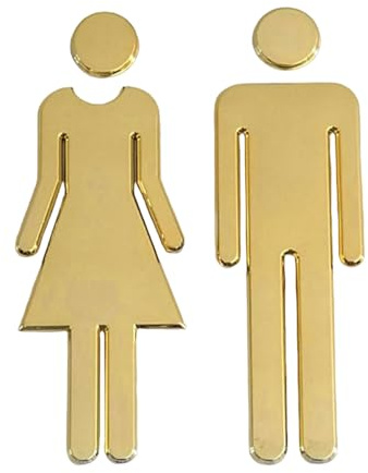 UEIOAVL Carteles y placas decorativas, 1 par de letreros de puerta de baño autoadhesivos para hombres y mujeres adecuados para tiendas estacionamientos restaurantes (dorados)