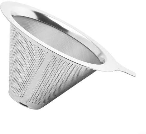 TDCuizent Filtro de cono de goteo de café de acero inoxidable con soporte, malla de doble capa, reutilizable, colador de té, embudo de preparación a mano, fácil de limpiar (S)
