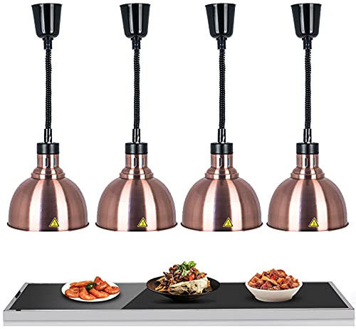 Lampada riscaldante for Alimenti Commerciale, Lampada scaldavivande sospesa for Attrezzature da Cucina Professionali a Buffet, Lunghezza del Cavo Regolabile da 60 a 180 cm(Red Copper,A)
