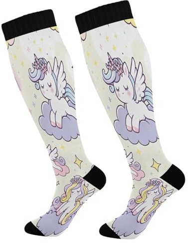 Licornes Chaussettes Contention Chaussettes Sport Chaussette Pour Entraînement Infirmiers Soutien Circulation 1 Paire 50Cm
