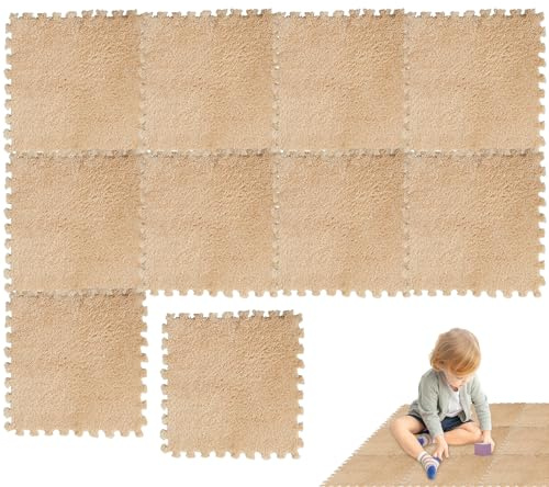 Losetas de Alfombra 10PCS 12x12 Pulgadas Alfombras de Felpa Cuadrados Alfombras de Piso entrelazadas de EVA Suave Azulejos de Espuma cortables para habitación de niños Porche Dormitorio Hogar of