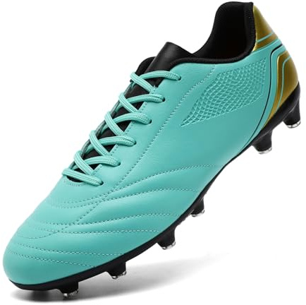 HaloTeam Zapatos de Fútbol Hombres Spike Zapatillas de Deporte Atletismo Profesionales Training Botas de Fútbol,Cyan Oro,EU 42