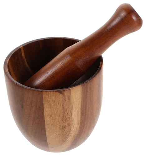 PRETYZOOM Mortero Manual de Madera de Acacia para Ajos y Especias Mortero para Ajos Mazo de Madera Triturador Compacto para Cocina Herramienta Tradicional para Triturar y Moler