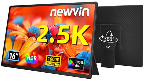 Newwin Ecran Portable 2,5K 16 QHD 2560x1600P HDR IPS Deuxieme Écran PC Portable Additionnel USB-C HDMI Ecran Externe Monitor Plug & Play Moniteur de Jeu pour Ordinateur Portable PC MacBook Xbox NUC