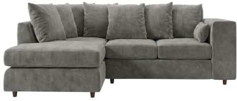 Sofa Nook 4 Seater Corner Sofa with Scatter Back, Plush Velvet Fabric – Soft, Cushioned Living Room Couch Left Hand Facing – Charcoal Grey