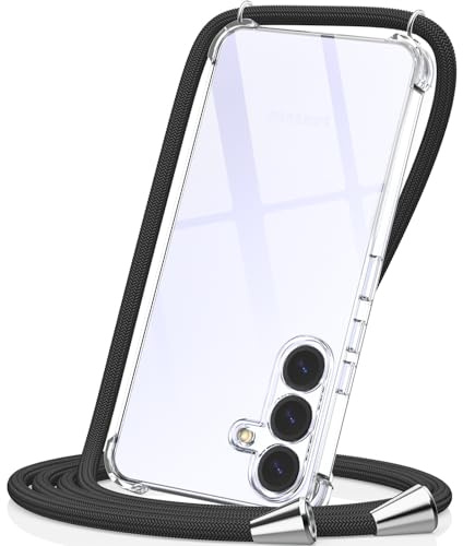 CAROKI Clear Crossbody Phone Case Compatible with Samsung Galaxy S25 FE with Adjustable Neck Strap, Slim Protective Cover & Durable Lanyard Holder for Samsung S25 FE (Black)