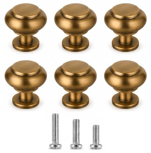 OAMCEG 6 Stück Vintage Schrankknöpfe - Runde Schubladenknöpfe in Antik-Messing-Optik, klassische Möbelknöpfe für Küchenschränke, Kommoden und Kleiderschränke