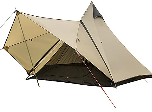 campingtält, 4 personers tält for camping Pyramid tipitält utomhus portabelt dubbellager indiskt for familj vandring jurt(Yellow)
