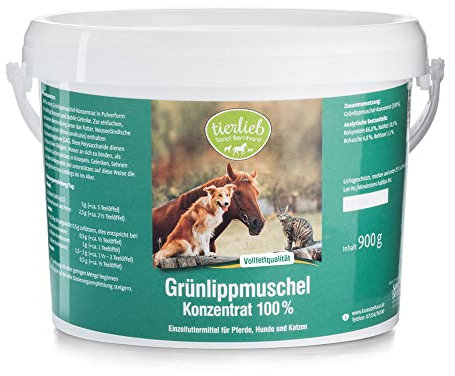 tierlieb Grünlippmuschel-Konzentrat 100% | Für Pferde, Hunde & Katzen | 900 Gramm
