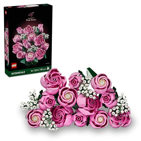 LEGO Botanicals Bouquet de Roses Roses - Set de Construction pour Adulte - 12 Fleurs Artificielles & 4 Brins de Gypsophile pour Décoration Intérieure - Idée de Cadeau DIY pour Femme ou Homme 10374