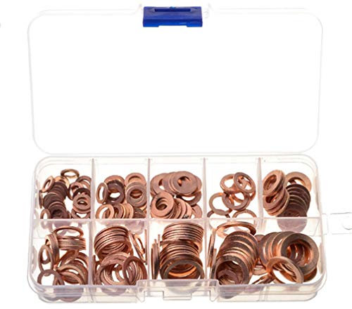 UKCOCO 200pezzi Rondella in Rame Guarnizione Per Tappo Di Scarico Olio Set Di Rondelle in Rame Guarnizione Di Tenuta in Assortimento Di Rondelle Per Tappi Di Coppa Olio Rondella Per Racco