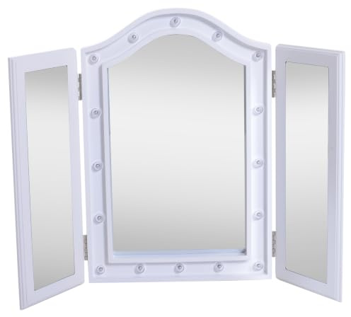 HOMCOM Espejo de Maquillaje con Luz LED Plegable Triple 73x53.5x4.5cm | Espejo Triple de Mesa, Regalo Original para Mujer, Cargo con Batería