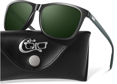 CGID Sonnenbrille Herren Polarisiert Damen Ultraleichte Al-Mg Metallrahmen | Rechteckig Vintage UV400 Schutz,Fahren,Angeln Reisen,Laufen,Golfen mit Lederetui