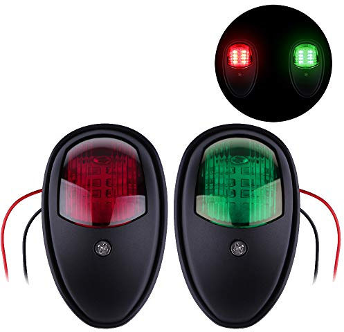 ALLOMN Boots Navigationslicht, 1 Paar LED Navigationslampe IP65 Wasserdichte, Grüne und Rote Marine LED Steuerbord und Port Seitenleuchte für Boots Yacht Skeeter DC 12-24V 5W (Schwarz)