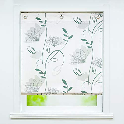 Joyswahl halbtransparentes Ösenrollo mit Leinenoptik Gardine mit Ausbrenner Muster »Amelie« Wohnzimmer Raffrollo mit Hakenaufhängung, ohne Bohren BxH 100x140cm 1er Pack