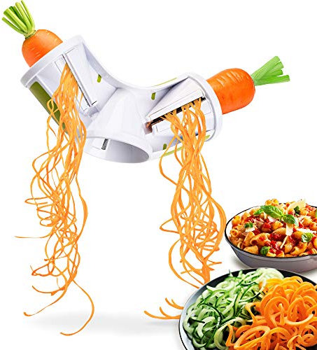 Cafendi | Spiralschneider | UVP 24,95 | 3in1 Hand Spiralschneider für Gemüsespaghetti - Gemüsehobel für Karotte, Zucchini, Gurke, Kartoffel & Gemüsespaghetti | UVP 24,95