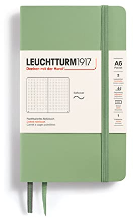 LEUCHTTURM1917 363952 Notizbuch Pocket (A6), Softcover, 123 nummerierte Seiten, Salbei, Dotted | 123 nummerierte Seiten mit Inhaltsverzeichnis, 2 Lesebändchen, Falttasche, Fadenheftung, säurefrei