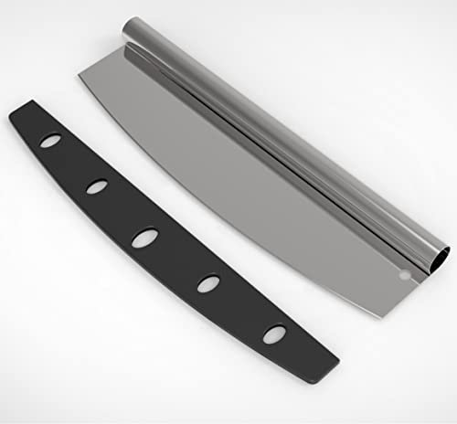 Pizzaschneider Edelstahl Pizzamesser 14 Zoll – Scharfes Pizza Wiegemesser mit Klingenschutz, Spülmaschinenfest, Perfektes Pizza Schneider Werkzeug für Pizzaofen, Pizza Cutter Zubehör