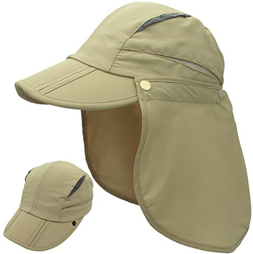 Huakunda Sonnenhut mit Nackenschutz UV-Schutz Abnehmbarer Sommer Cap Sonnenschutz Atmungsaktiv Abklappbar Baseball Mütze