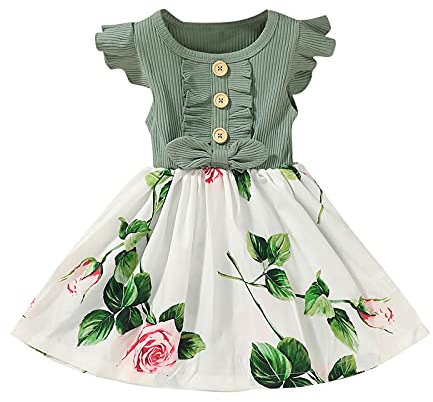 TinaDeer Baby Mädchen Kleider Sommer Rüschen Kurzarm Kleid für 1-5 Jahre Kleinkind Kinder Baby Mädchen Blumedruck Sommerkleid Prinzessin Kleid für Hochzeit Geburtstag Party