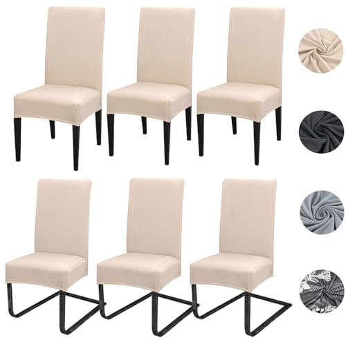 Stuhlhussen 4 oder 6er Set Stretch Stuhlhussen Abnehmbare waschbar Spandex Stuhlüberzug Stuhlbezug Stretch Universale für Hotel, Zeremonie, Bankett, Restaurant, Zuhause(6er Set, Beige)