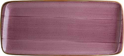 Lot de 2 assiettes de service, assiettes plates, en porcelaine, rectangulaires, violet, crème, baies, Bonna, Aura, Blackberry Moove, 34 x 16 cm, protection des bords