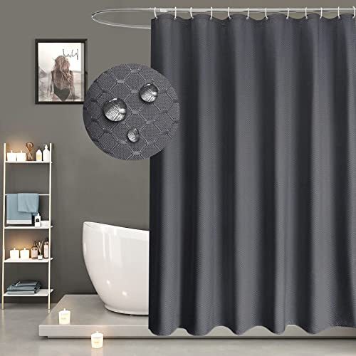 EurCross Dunkelgrau Duschvorhang 180x200 Anti-Schimmel Wasserdicht für Bad und Dusche im Badezimmer, Textil Polyester Stoff Waschbar Badvorhang, Waffel Muster mit 12 Ringen