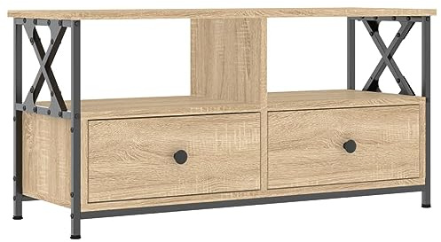 vidaXL Mueble TV Hierro y Madera contrachapada Roble Sonoma 90x33x45cm
