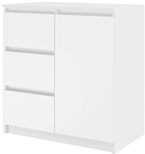 VBChome Kommode mit 1 Tür und 3 Schubladen 80 x 40 x 75 cm Weiß Grifflose Schubladenkommode Mehrzweckschrank für Flur Schlafzimmer Wohnzimmer Kinderzimmer Modern Weiß