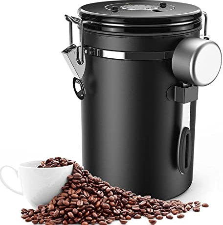 Gathukila Bocal à café hermétique de 500 g de grains, 1,8 l, boîte à café sous vide avec cuillère de rangement pour café, thé, cacao