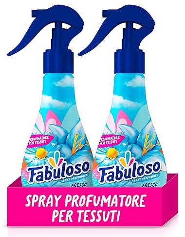 Fabuloso Spray Profumatore per Tessuti Fresco Mattino 2x250ml, Profumatore per Tessuti, Rinfresca i Capi, Spruzzo Sottile e Uniforme, Utilizzabile su Capi e Tessuti Bagnati