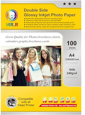 MR.R Doppelseitiges Hochglanz-Fotopapier, A4, 210 x 297 mm, 240 g/m², 100 Blatt für Tintenstrahldrucker