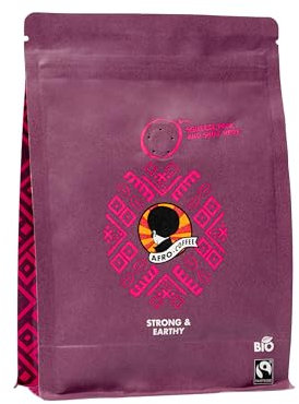 AFRO COFFEE Strong & Earthy I 250g Premium Bio Kaffeepulver Fairtrade I Arabica & Robusta Kaffee Pulver I Kaffee gemahlen aus Ostafrika mit nussiger Note I handgepflückt, dunkel geröstet, säurearm