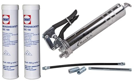 Mehrzweck Einhand Fettpresse EFP400 Set - Mit 2x Schmierfett IXELON GOC190, je 400g, ideal für präzises Schmieren von Maschinen, Fahrzeugen und Geräten, robust und einfach in der Handhabung