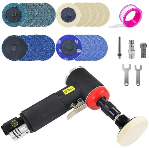 Druckluftschleifer, Druckluft Winkelschleifer Set - Mini Druckluft Schleifer mit 6mm & 3mm Spannzange und 20 2 Zoll Schnellwechselscheiben Set, Poliermaschine Klein 90° Abgewinkelt Zum Schleifen