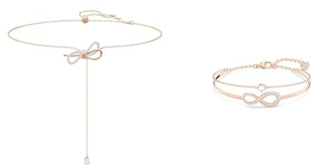 Swarovski Lifelong Bow Halskette, Schleife, Weiß, Metallmix & Infinity Armreif, Unendlichkeit, Weiss, Roségold-Legierungsschicht