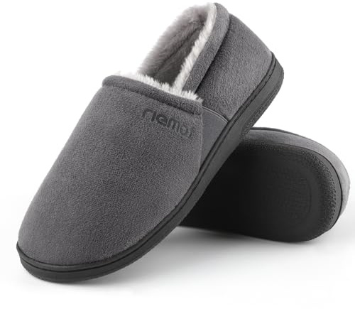 riemot Men's Wool Blend Closed-back Slippers, Indoor/Outdoor Durable House Shoes with High-density Foam Grey 45EU