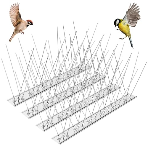 QIMEI-SHOP Taubenabwehr Spikes Edelstahl Vogelabwehr Spikes 1 Meter Vogelschreck Vogelschutz für Balkon Dach Fenster Garten 4 Reihig x 25cm