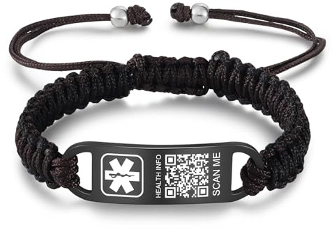 Medizinische Armbänder für Sport, Männer und Frauen, mit QR-Code, medizinische Notfall-ID-Armbänder – Nylon, wasserdichtes Armband für Handgelenke bis zu 17,8 cm – mehr Platz, benutzerdefinierte