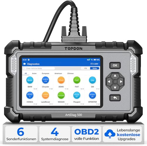 TOPDON ArtiDiag500 Amélioré Obd2 Outil de Diagnostic Voiture pour Le Moteur/ABS/SRS/Transmission, 6 Fonctions de réinitialisation (Huile/SAS/BMS/TPMS/ETC/Frein), Auto VIN, Mise à Jour Gratuite
