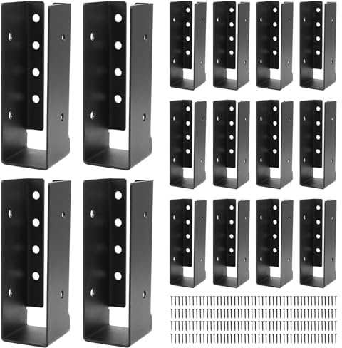 YVHFWOY Concealed Joist Hanger 16PCS, 2x6 Joist Bracket, Framing Bracket, Railing Brackets, Q235B Steel Powder-Coated Fit for Beam, Swing, Handrail, Fence, Black