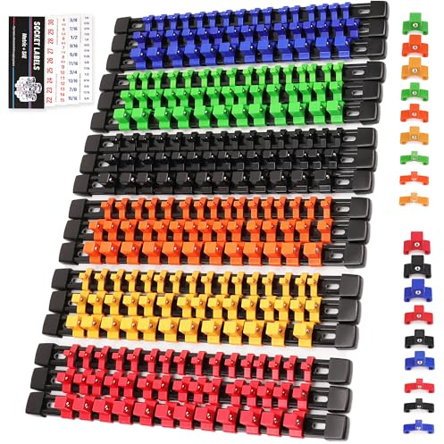 SWANLAKE Socket Organizer Set 18-Piece, 1/4-Inch x 96 Clips, 3/8-Inch x 90 Clips, 1/2-Inch x 72 Clips, Socket Organizer for Tool Box Drawer, Drive Socket Trays, Socket Holder Clip Rail