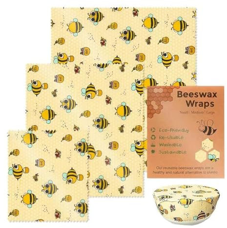 Streysisl Panni in cera d', salviette in cera d' per alimenti, riutilizzabili, sostenibili, ecologiche, confezione da 3 pellicole in cera d'