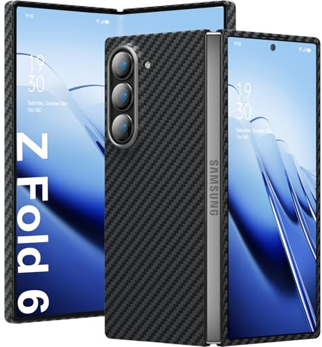 memumi Carbon Hülle für Galaxy Z Fold 6, 0,5 mm Superdünne, Hülle aus echter Aramidfaser [100% Aramidfaser] mit Fallschutz in Militärqualität für Galaxy Z Fold 6 2024- Schwarz